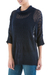 Pullover sweater, 'Evening Flight in Navy' - Navy Pullover Sweater with Three Quarter Length Sleeves (image 2b) thumbail