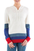 Hoodie sweater, 'Ivory Imagination' - Ivory Hoodie Sweater with Blue and Red Stripes thumbail