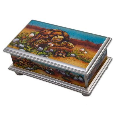 Wood decorative box, 'Land Tortoise' - Hand Painted Tortoise Wood Decorative Box from Peru