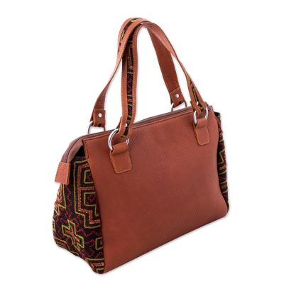 Cotton Accent Leather Handbag in Spice from Peru