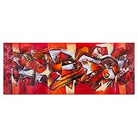 'Huancabamba Bird in Flight' (2016) - Unique Abstract Oil Painting in Red from Peru
