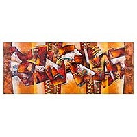 'Tallán Mythology' (2016) - Pintura al óleo abstracta única en marrón y oro de Perú