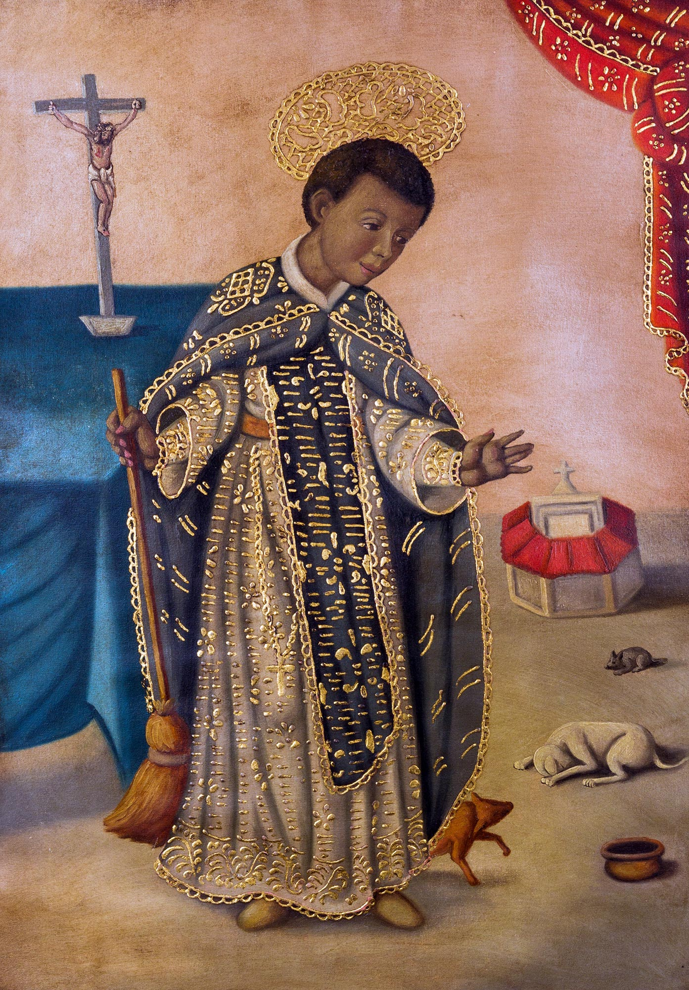 Portrait Painting of St Martin de Porres Peru Religious Art.