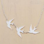 Sterling silver pendant necklace, 'Three Doves' - Sterling Silver Pendant Necklace with 3 Birds from Peru