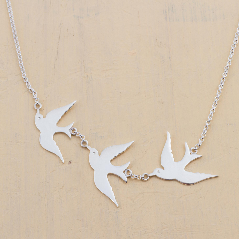 Sterling Silver Pendant Necklace with 3 Birds from Peru - Three Doves |  NOVICA