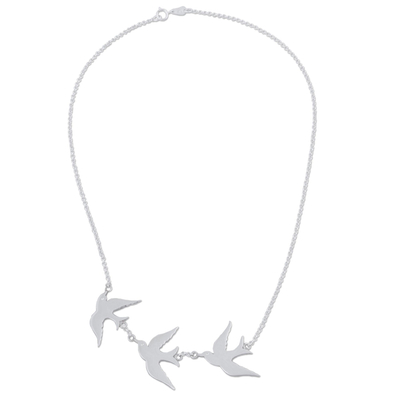Sterling silver pendant necklace, 'Three Doves' - Sterling Silver Pendant Necklace with 3 Birds from Peru