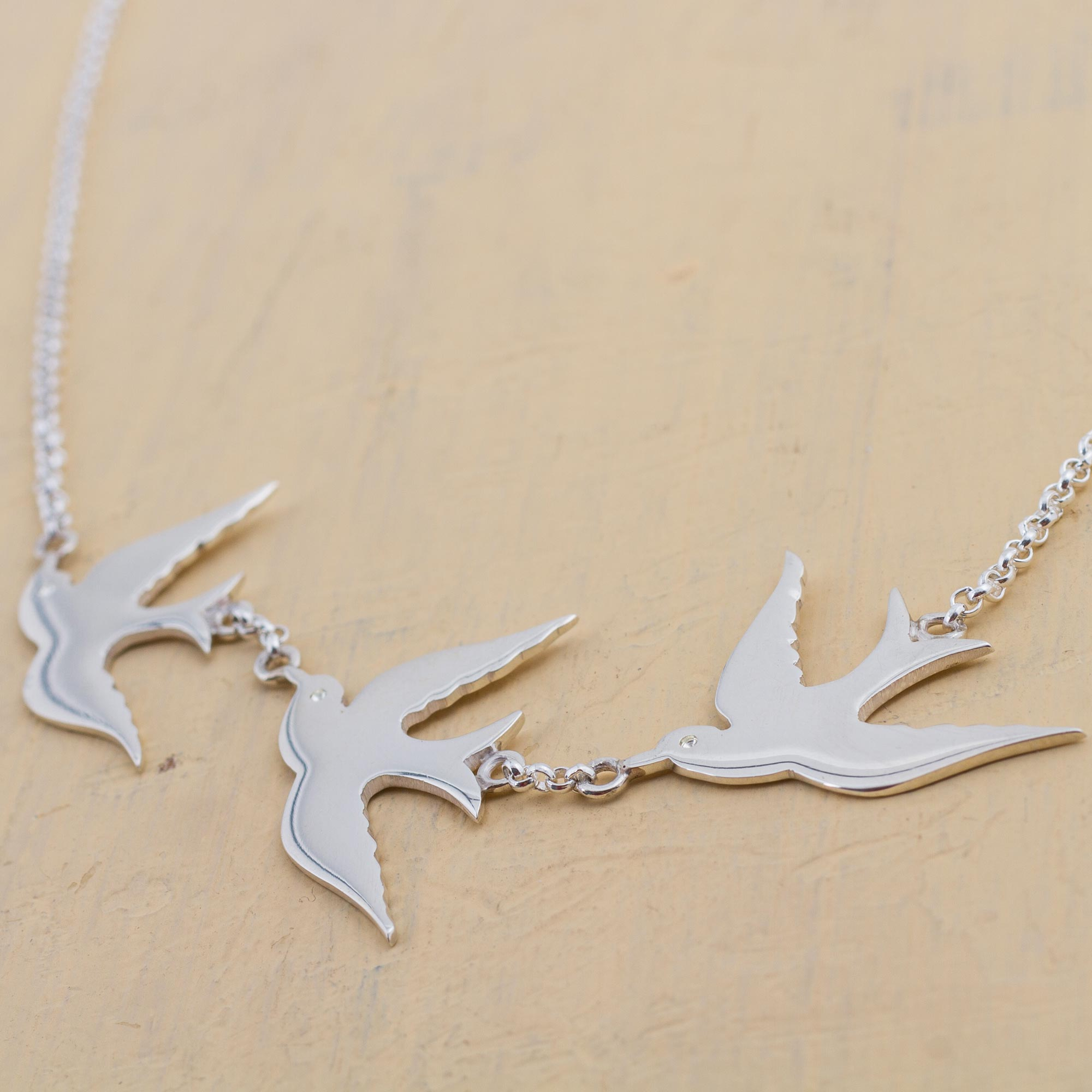 Sterling Silver Pendant Necklace with 3 Birds from Peru - Three Doves ...