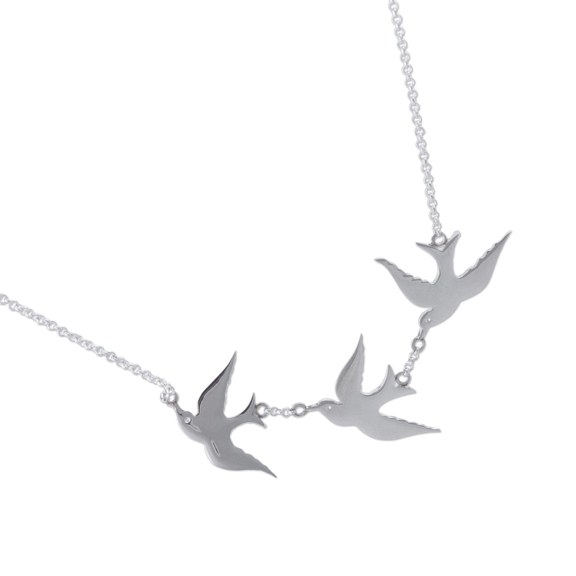 Sterling Silver Pendant Necklace with 3 Birds from Peru - Three Doves ...