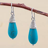 Sterling silver dangle earrings, 'Blue Fruits' - Sterling Silver Reconstituted Turquoise Dangle Earrings Peru