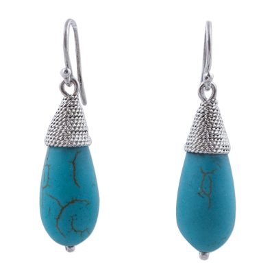 Sterling silver dangle earrings, 'Blue Fruits' - Sterling Silver Reconstituted Turquoise Dangle Earrings Peru