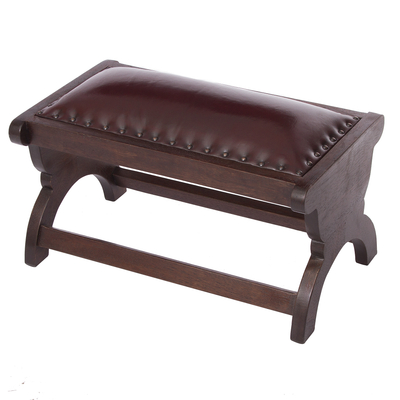 Mohena wood and leather ottoman, 'Sophisticated Andes in Red' - Artisan Crafted Red Leather Wood Ottoman Stool from Peru