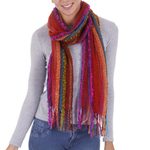 Baby alpaca blend scarf, 'Bohemian Rainbow' - Hand Woven Alpaca Blend Striped Multicolored Scarf from Peru