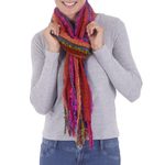 Baby alpaca blend scarf, 'Bohemian Rainbow' - Hand Woven Alpaca Blend Striped Multicolored Scarf from Peru