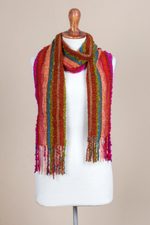 Baby alpaca blend scarf, 'Bohemian Rainbow' - Hand Woven Alpaca Blend Striped Multicolored Scarf from Peru