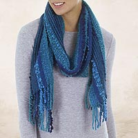Featured review for Baby alpaca blend scarf, Bohemian Caribbean Blue