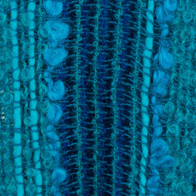 Schal aus Baby-Alpaka-Mischung - Handgewebter gestreifter blauer Schal aus Baby-Alpaka-Mischung aus Peru