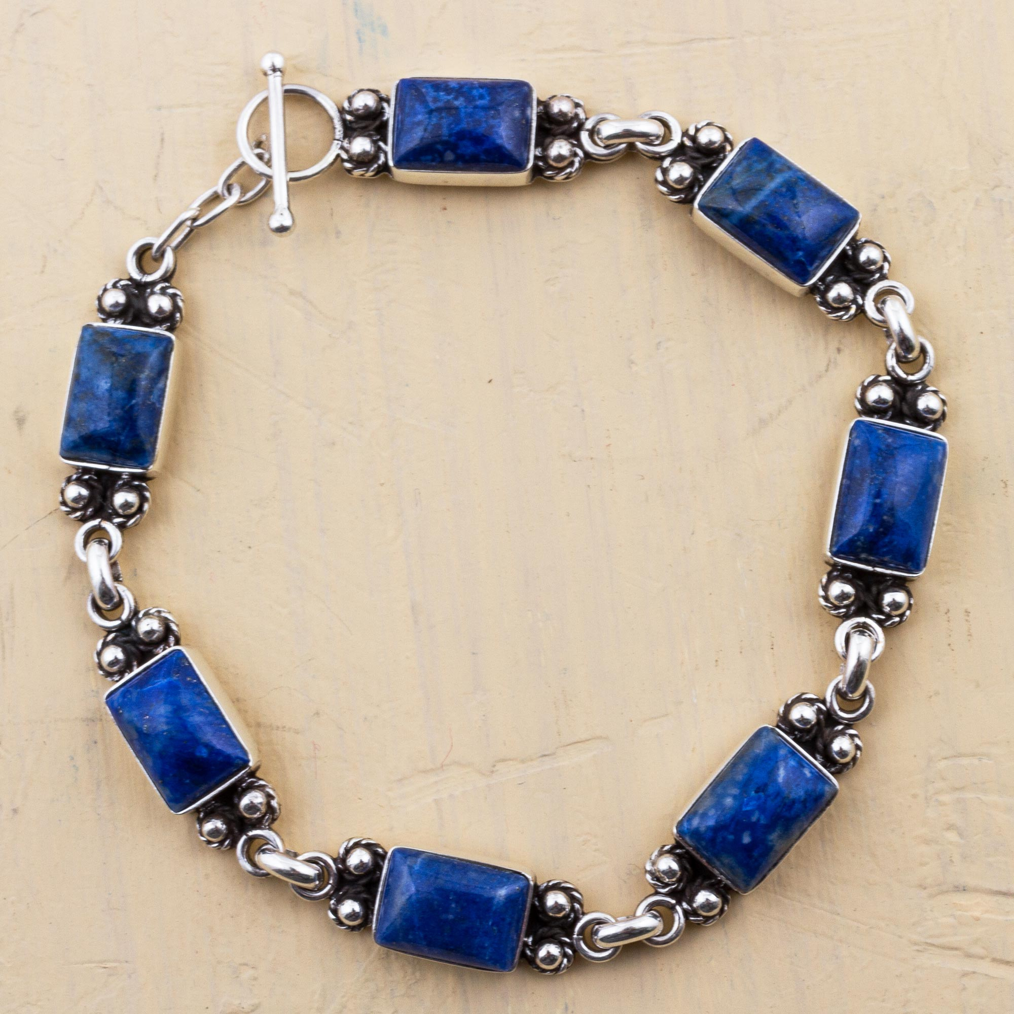 Jewelryonclick Natural Lapis Lazuli 925 Sterling Silver Link Bracelets For Women Bezel Style Jewelry Gift 