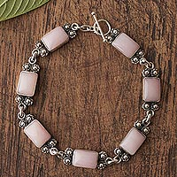 Opal link bracelet, 'Seven Roses' - Pink Opal and Sterling Silver Link Bracelet from Peru