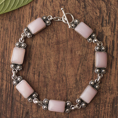 Opal link bracelet, 'Seven Roses' - Pink Opal and Sterling Silver Link Bracelet from Peru