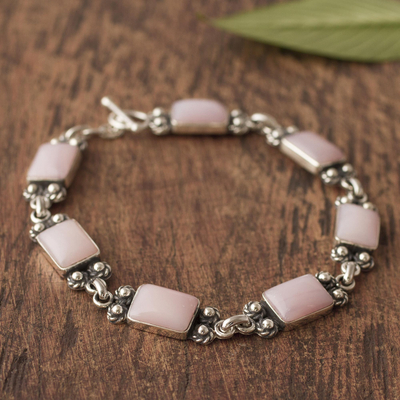 Opal-Gliederarmband - Gliederarmband aus rosafarbenem Opal und Sterlingsilber aus Peru