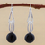 Obsidian dangle earrings, 'Eyes of the Universe' - Obsidian and Sterling Silver Dangle Earrings from Peru (image 2) thumbail