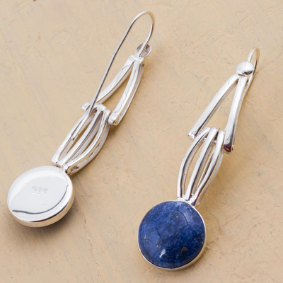 Lapis lazuli dangle earrings, 'Nebula Skies' - Lapis Lazuli and Sterling Silver Dangle Earrings from Peru