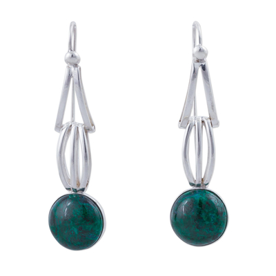 Chrysocolla dangle earrings, 'Radiant Jungle' - Chrysocolla and Sterling Silver Dangle Earrings from Peru