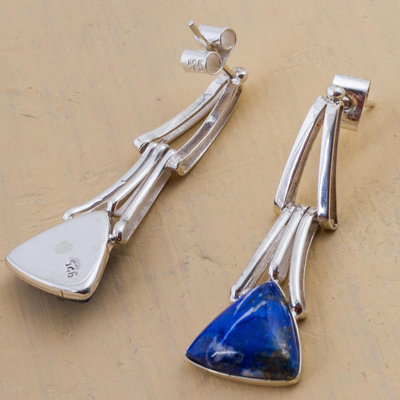 Lapis lazuli dangle earrings, 'Distant Mountains' - Lapis Lazuli Sterling Silver Triangle Dangle Earrings Peru