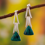 Chrysocolla dangle earrings, 'Distant Mountains' - Chrysocolla Sterling Silver Triangle Dangle Earrings Peru