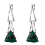 Chrysocolla dangle earrings, 'Distant Mountains' - Chrysocolla Sterling Silver Triangle Dangle Earrings Peru