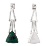 Chrysocolla dangle earrings, 'Distant Mountains' - Chrysocolla Sterling Silver Triangle Dangle Earrings Peru