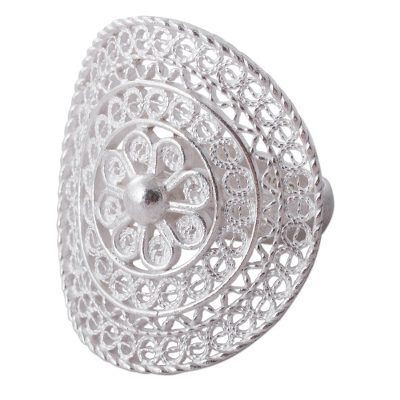 Sterling silver filigree cocktail ring, 'Andean Sombrero' - Artisan Jewelry 925 Silver Filigree Cocktail Ring from Peru