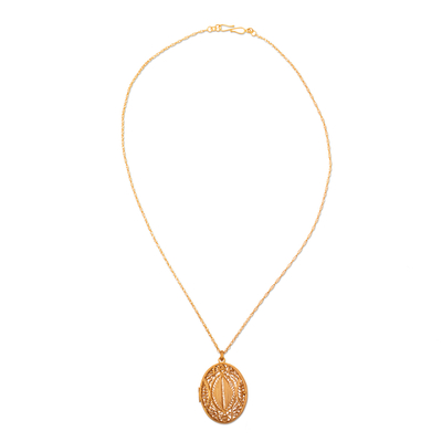 Gold plated filigree locket necklace, 'Valuable Secrets' - Gold Plated Sterling Silver Locket Pendant Necklace Peru