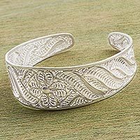 Sterling silver filigree cuff bracelet,