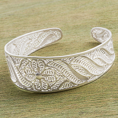 Sterling Silver Filigree Floral Cuff Bracelet from Peru - Sparkling ...