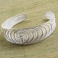 Sterling silver filigree cuff bracelet,