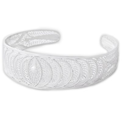 Sterling silver filigree cuff bracelet, 'Sparkling Crescents' - Sterling Silver Filigree Cuff Bracelet from Peru