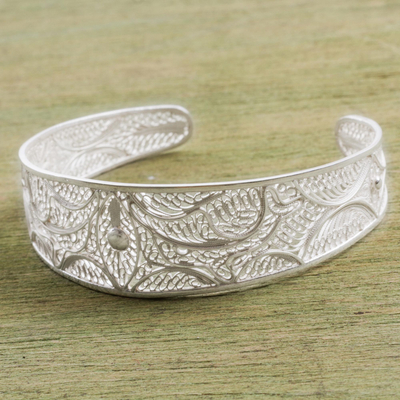 Sterling silver filigree cuff bracelet, 'Vibrant Forms' - Hand Made Sterling Silver Filigree Cuff Bracelet from Peru