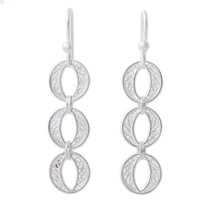 Silver filigree dangle earrings, 'Sparkling Ovals' - 950 Silver Filigree Dangle Earrings from Peru