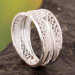 Silver filigree band ring, 'Heart of the Star' - 950 Silver Ornate Filigree Band Ring from Peru