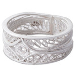 Silver filigree band ring, 'Heart of the Star' - 950 Silver Ornate Filigree Band Ring from Peru