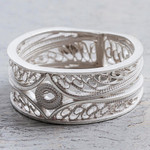 Silver filigree band ring, 'Heart of the Star' - 950 Silver Ornate Filigree Band Ring from Peru