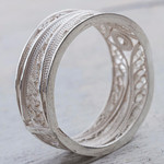 Silver filigree band ring, 'Heart of the Star' - 950 Silver Ornate Filigree Band Ring from Peru