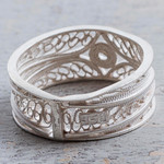 Silver filigree band ring, 'Heart of the Star' - 950 Silver Ornate Filigree Band Ring from Peru