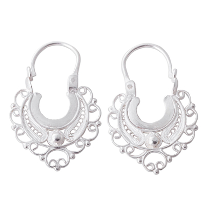 950 Silver Filigree Hoop Earrings from Peru