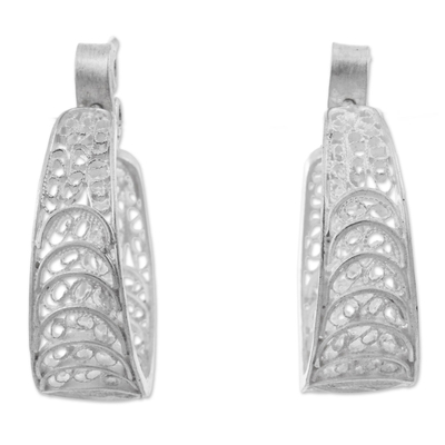 950 Silver Filigree Half Hoop Earrings from Peru