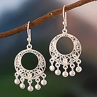 Silver filigree chandelier earrings, 'Sparkling Chandeliers'