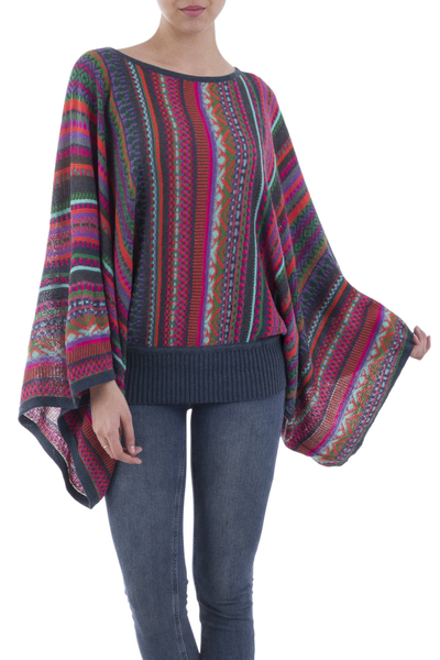 Colorful Striped Alpaca Wool Blend Sweater from Peru