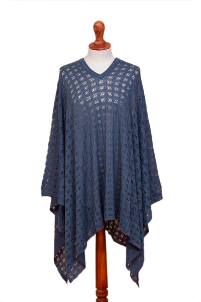Blue Bohemian Style One Size Fits Most Poncho from Peru