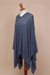 Poncho, 'Indigo Shadow' - Blue Bohemian Style One Size Fits Most Poncho from Peru (image 2c) thumbail